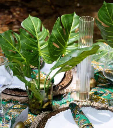 Green Ribbed Cylinder Vase Set