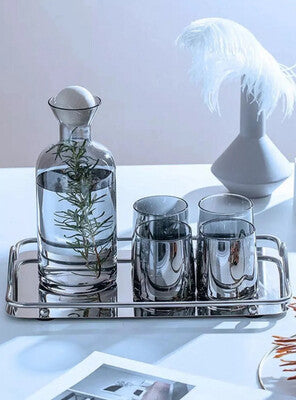 Glass Carafe with Wooden Ball Lid- 5pcs Set