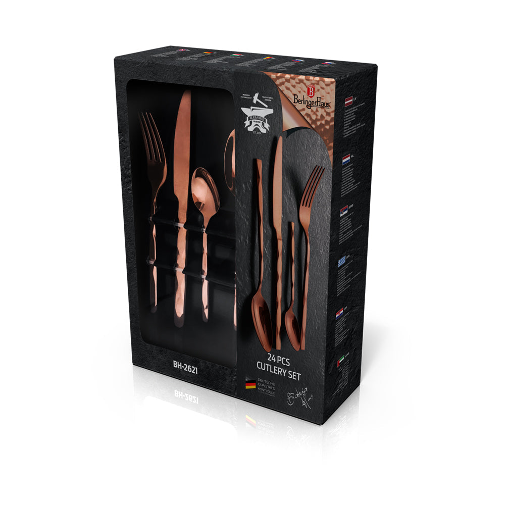 24-Piece Stainless Steel Satin Finish Cutlery Set, Rose Gold