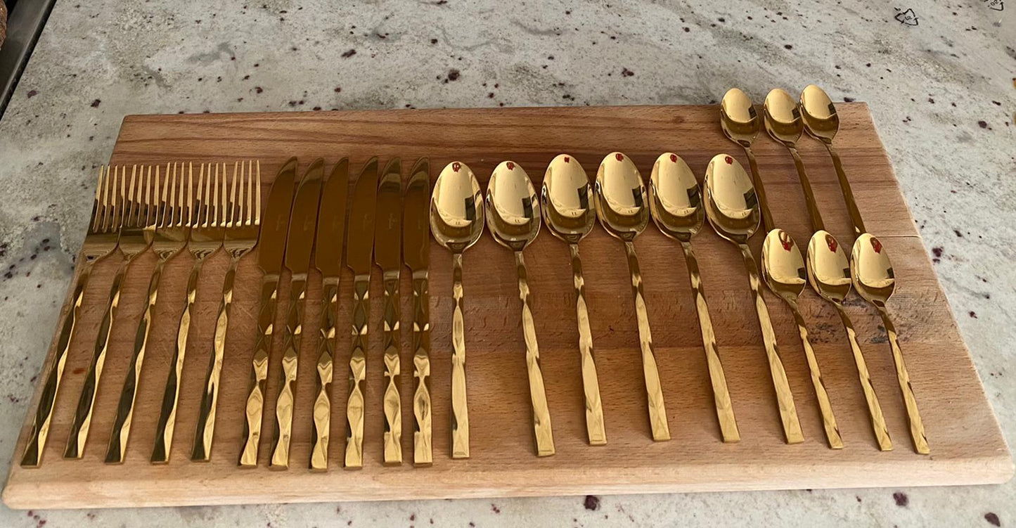 24-Piece Stainless Steel Satin Finish Cutlery Set, Gold