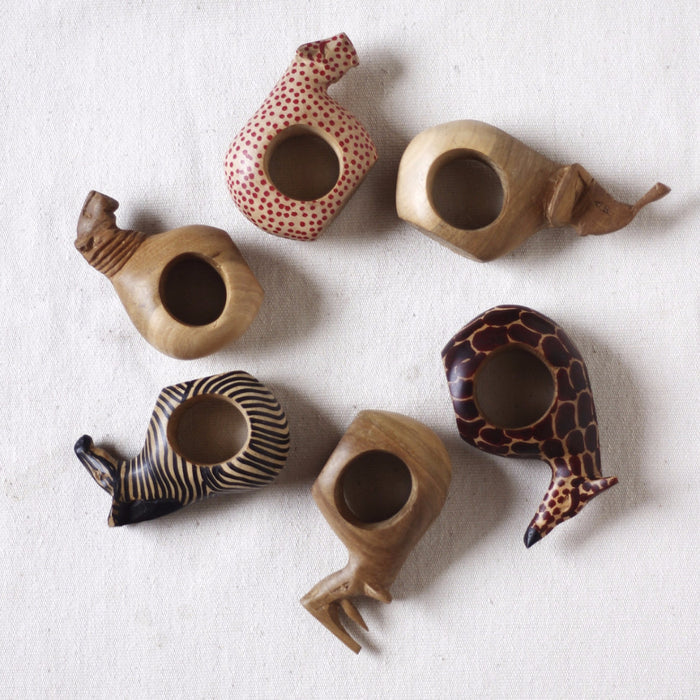 Wooden African Napkin Rings Set
