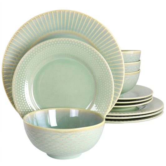 Gibson Elite Luminetts 12 Piece Fine Ceramic Dinnerware Set in Light