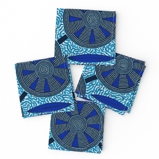 Blue Geometric Print Linen Napkins