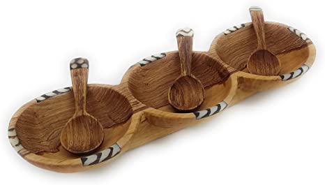Triple Olive Wood Hand Carved African Serving Bowls