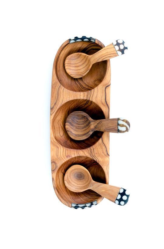 Triple Olive Wood Hand Carved African Serving Bowls