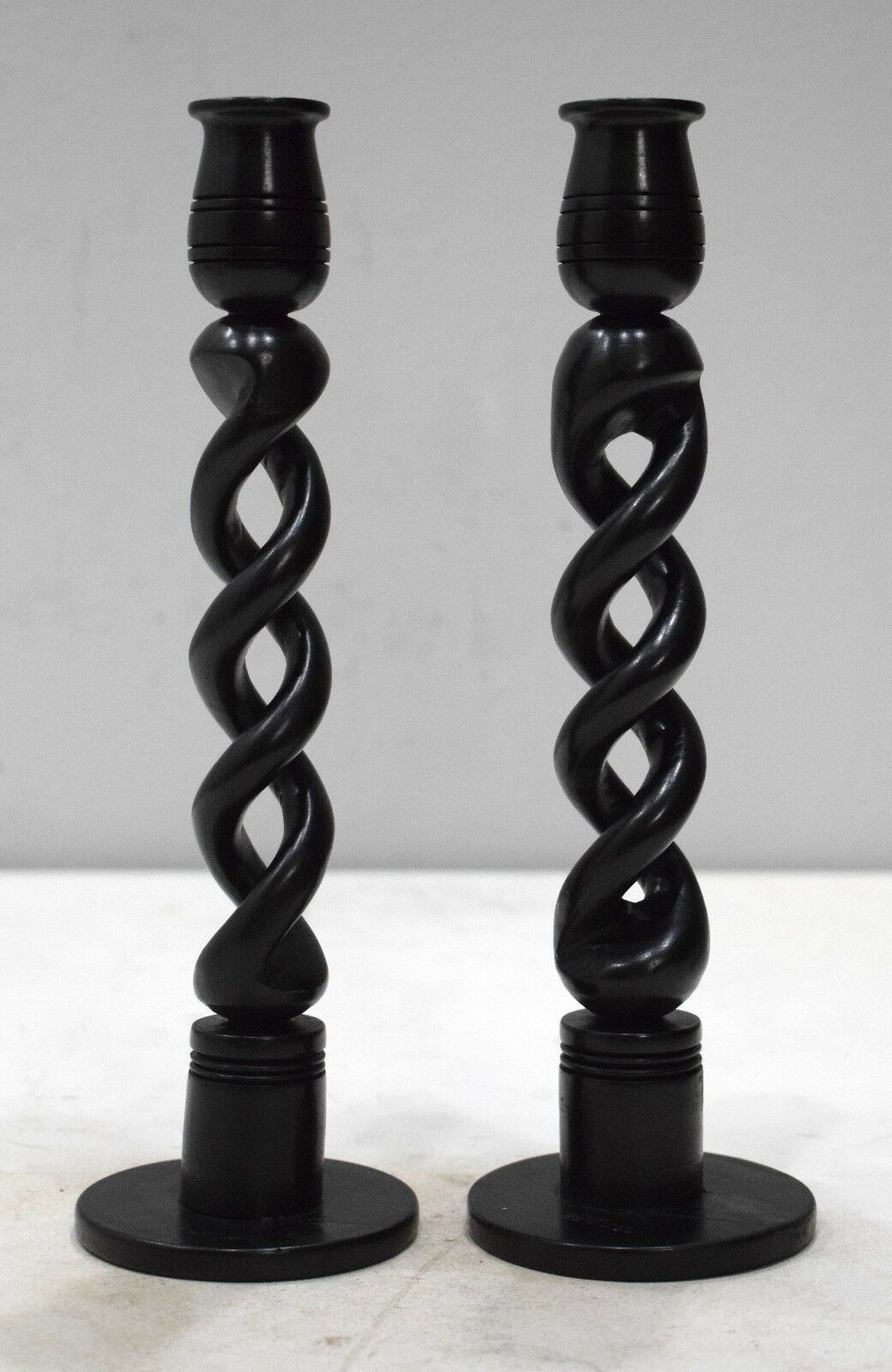 Pair of African Twisted Ebony Wood Candle Holder